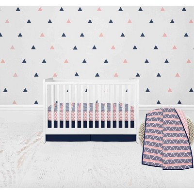 Bacati - Girls Triangles Coral Navy 3 pc Crib Bedding Set
