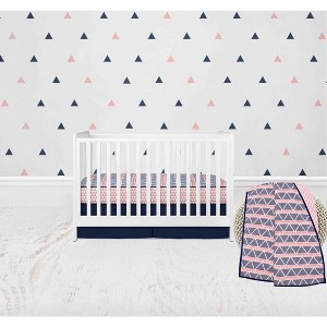 Bacati - Girls Triangles Coral Navy 3 pc Crib Bedding Set - 1 of 4