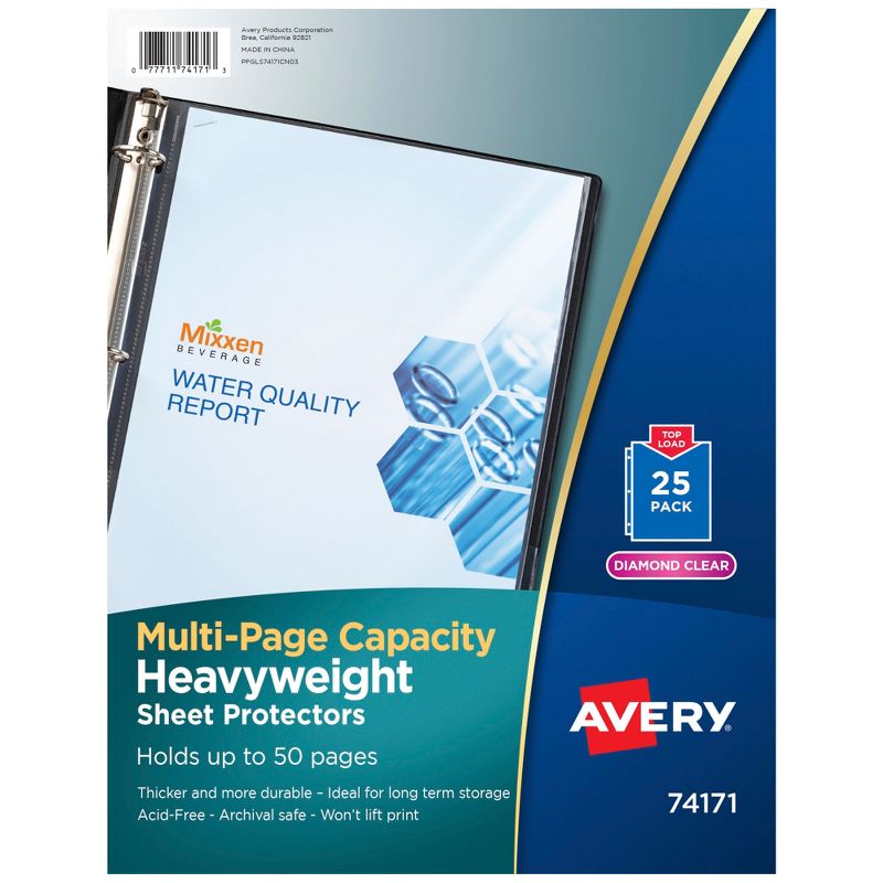 Avery Multi-Page Sheet Protectors, 8-1/2 x 11 Inches, Diamond Clear, Pack of 25, 1 of 2