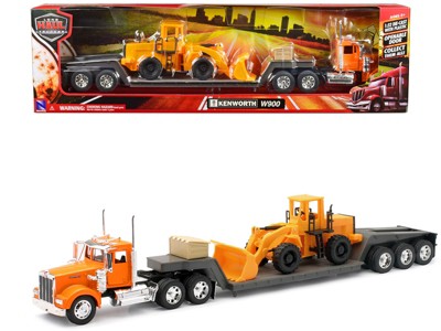 Kenworth W900 Truck With Lowboy Trailer Orange And Wheel