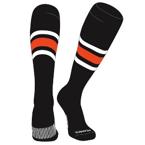 PEAR SOX Striped OTC Baseball, Softball, Football Socks (B) Black, White, Orange - 1 of 3