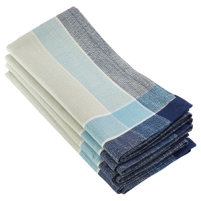 4pk Aqua Palmaria Plaid Design Napkin 20" - Saro Lifestyle