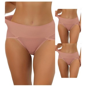 Allegra K Women's Hi-Cut Ribbed High-Waisted Tummy Control Available in Plus Size Briefs 3 Packs - 1 of 4