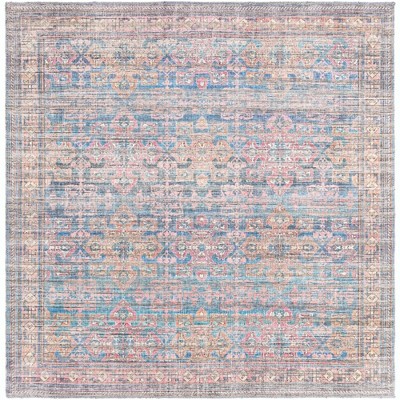 Blue Square Flat Woven Reversible Washable Area Rug