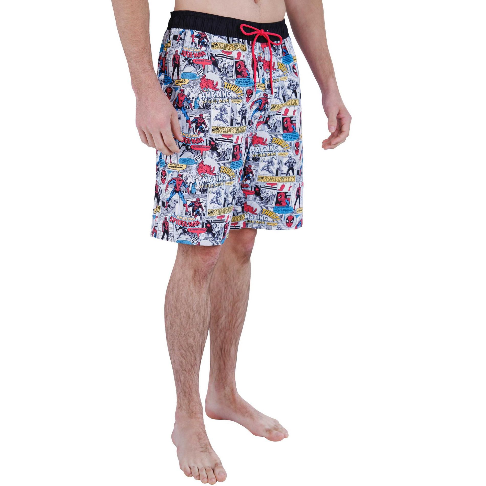 Marvel Spider-Man Mens Swim Trunks UPF 50+ Gray / Black Comic Strip X-Large