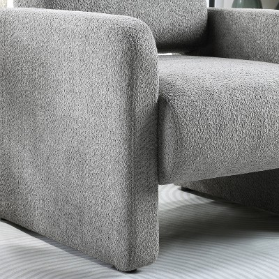 Gray Boucle Barrel Accent Chair with Wood Frame