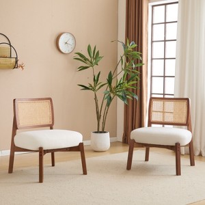 CAVINAS Accent Chairs Set of 2, Wood Living Room Chair with Rattan Backrest and Cushion, Reading Chair for Bedroom, Living Room - 1 of 4