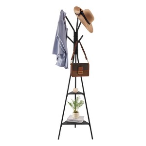 Freestanding Coat Rack with 6 Hooks and 2 Shelves, Modern Steel Hall Tree for Entryway & Bedroom - 1 of 4