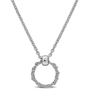 EVERLY JEWELRY | Sterling Silver 1mm Diamond Cut Curb Chain and 10.5mm Circle Charm Necklace, 16 inc  + 2 inc - 1 of 4