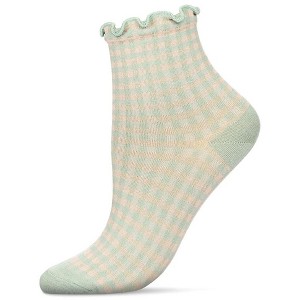 Memoi Women's Gingham Cotton Blend Ruffle Cuff Anklet Socks - 1 of 3