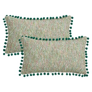 REGALWOVEN Fade-Resistant Chenille Boho Decorative with Pom-poms Throw Pillow Covers 2 Pcs - 1 of 4