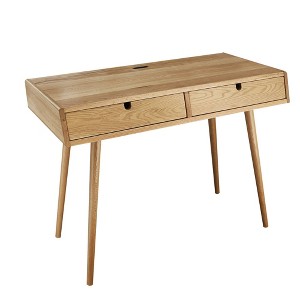 Desk with USB Ports Natural Oak - Flora Home: Pine Wood Construction, 40" Width, Integrated Drawers - 1 of 4