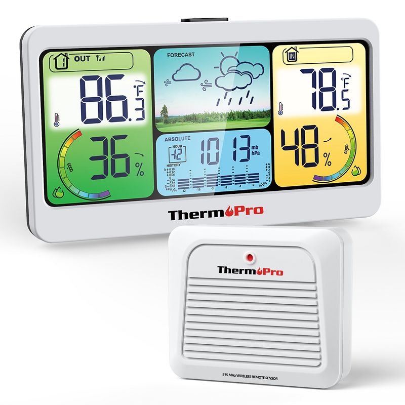 ThermoPro TP280BW 1000FT Home Weather Stations Wireless Indoor Outdoor Thermometer, Indoor Outdoor Weather Station, 1 of 12