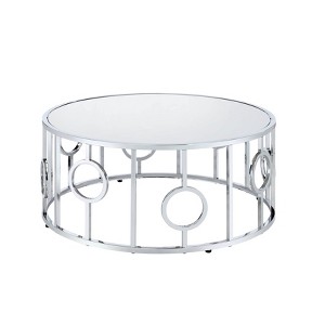 Oakmonte Mirrored Round Coffee Table Chrome - HOMES: Inside + Out: Art Deco, Tempered Glass, 36" - 1 of 4