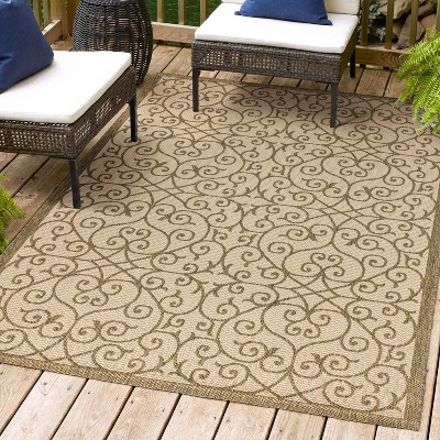 Madrid Vintage Filigree Beige/Brown 3' x 5' Synthetic Indoor/Outdoor Rug