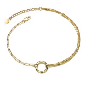 Guili 14K Gold Plated Dual Chain Bracelet with Circular Charm Combines Layered Style and Sleek Shine for a Chic, Modern Everyday Jewelry Look - 1 of 3