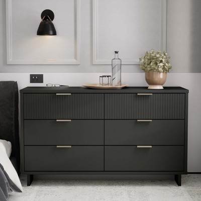 GDFStudio Biljon 55" Modern Glam Double Wide Dresser with 6 Drawers