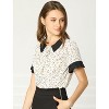 Allegra K Women's Contrast Doll Collar Polka Dots Short Sleeves Blouse - 2 of 4