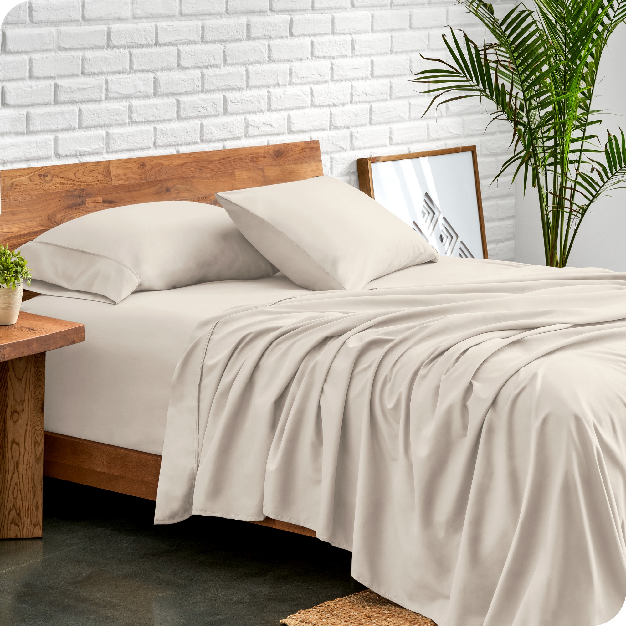 4 Piece Ultra-Soft Double Brushed Easy Care Sheet Set by Bare Home - Queen, Wheat