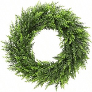26 inch cedar wreath realistic artificial faux pine greenery farmhouse door window table mantle wall indoor outdoor christmas - 1 of 4