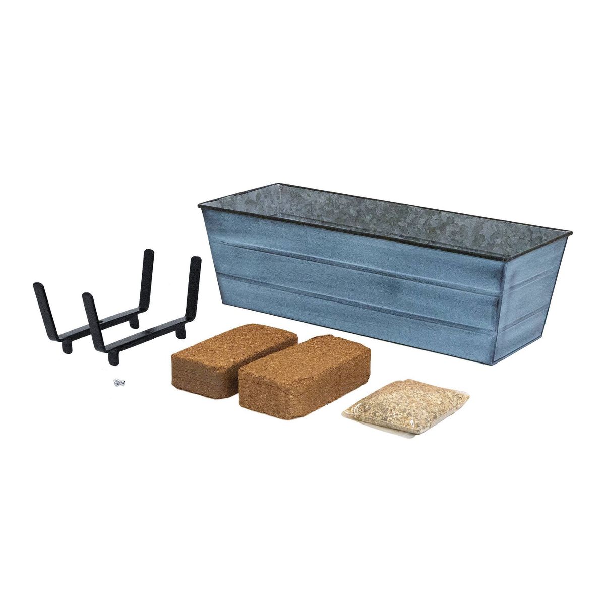 ACHLA Designs Medium Nantucket Rectangular Galvanized Steel Outdoor Planter Box with Mounting Bracket Blue - thumbnail 7