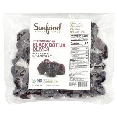 Sunfood Pitted Peruvian Black Botija Olives, 8 oz (227 g)