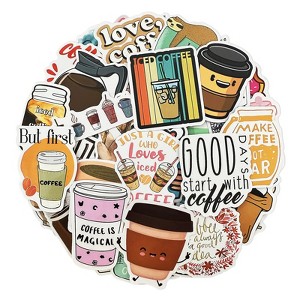 Wrapables Waterproof Vinyl Stickers for Water Bottles, Laptop, Phones, Skateboards, Decals for Teens, 100pcs, Coffee Time - 1 of 4
