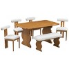 Mid-Century Wood Dining Set for 6, Rectangular Dining Table with 4 Chairs and Bench, Padded Seats for Living Room Dining Room-Tanpinhause - 2 of 4