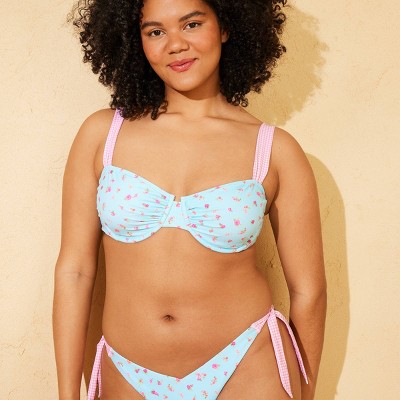 Wild Fable Demetra Dias with Wild Fable Women's Floral and Pink Gingham Wide Strap Underwire Bikini Top - Blue S — фото 4