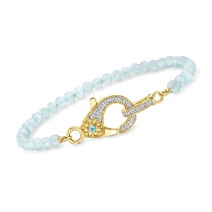 Ross-Simons 14.00 ct. t.w. Aquamarine Bead and .11 ct. t.w. Diamond Lobster Clasp Bracelet With Single Swiss Blue Topaz in 18kt Gold Over Sterling - 1 of 3