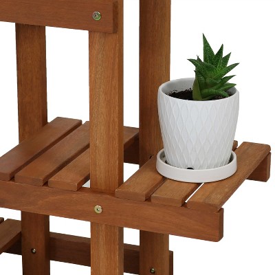 Brown Meranti Wood 7-Tier Indoor/Outdoor Plant Stand with Teak Oil Finish