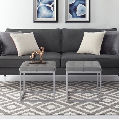 Inspired Home Newton PU Leather Button Tufted Metal Frame Cube Ottoman