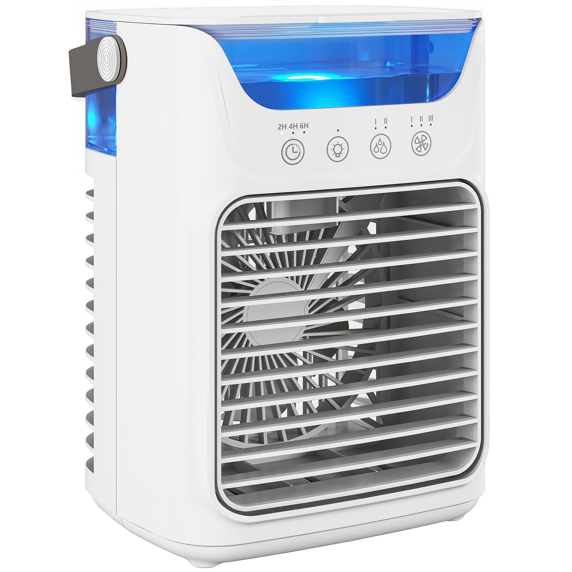 HOMCOM Portable Air Conditioner, 4-in-1 Mini Air Cooler with 3 Wind Speed, 2 Cool Mist, RGB 7 LED Light, 2-6H Timer