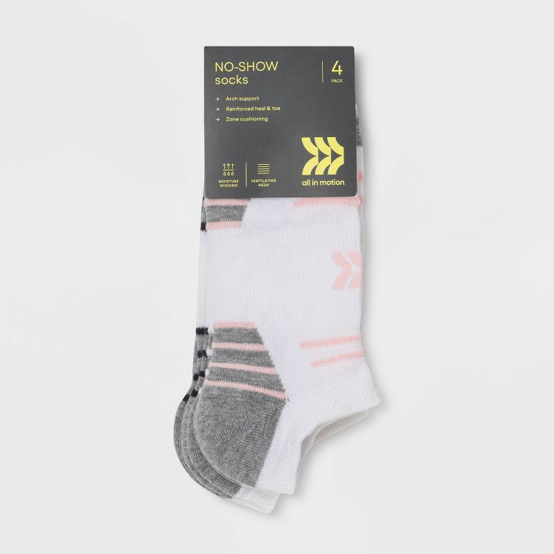 Women&#39;s Striped Cushioned 4pk No Show Athletic Socks - All In Motion&#8482; White/Pastels 4-10, 2 of 4