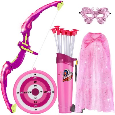 LED Kids Princess Archery Set with Cape, Headband & Butterfly Mask, 10 Suction Arrows - Outdoor Gift for Girls Ages 3-8