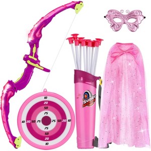 LED Kids Princess Archery Set with Cape, Headband & Butterfly Mask, 10 Suction Arrows - Outdoor Gift for Girls Ages 3-8 - 1 of 4
