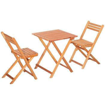 Outsunny 3 Piece Folding Patio Bistro Set,  Wooden Outdoor Chairs and Table Set,  Garden Dining Furniture for Poolside, Balcony, Teak