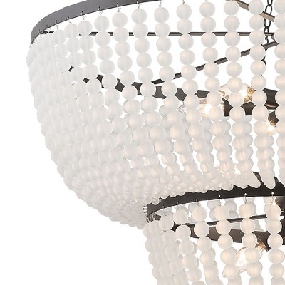 Matte Black and Frosted Glass Beaded 12-Light Chandelier