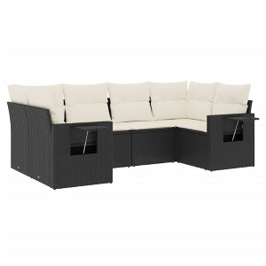 vidaXL 6 Piece Patio Sofa Set with Cushions Black and Cream Poly Rattan - 1 of 4