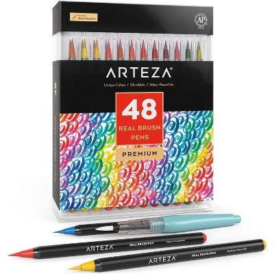 Arteza Blendable Ink Real Brush Tip Artist Brush Pens Set, Assorted Colors, Non-Toxic - 48 Pack (ARTZ-8090)