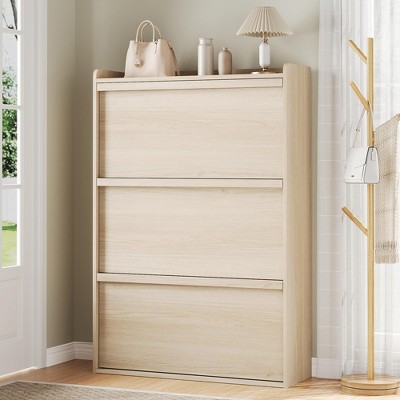 Shoe Cabinet with Flip Drawers, Modern Shoe Storage for Entryway, Wooden Shoe Cabinet with Adjustable Shelf