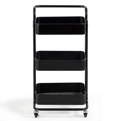 Tangkula 3-Tier Metal Rolling Utility Storage Cart Service Trolley Cart with Lockable Wheels