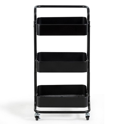 Image of Tangkula 3-Tier Metal Rolling Utility Storage Cart Service Trolley Cart with Lockable Wheels Black