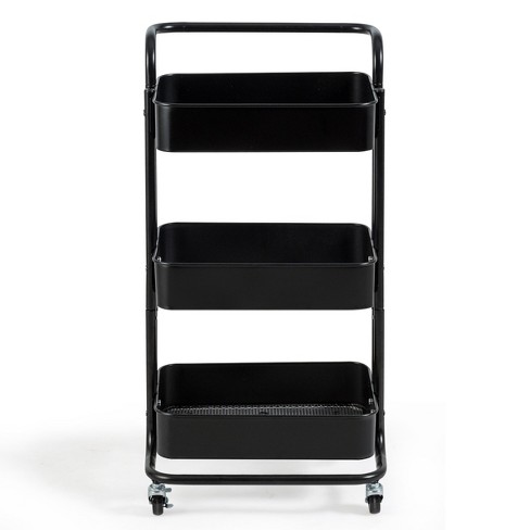 3-Tier Utility Cart, Heavy Duty Commercial Service Tool Cart w/Lockable Wheels, Black