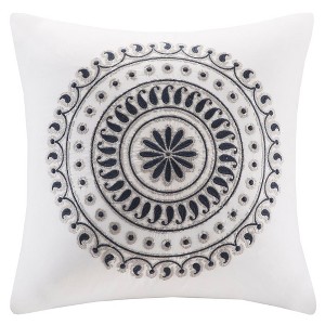 Gracie Mills Krauss 200TC Medallion Embroidered Square Pillow - One Size - Navy - 1 of 2