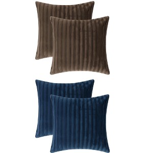 Unique Bargains Thick Velvet Striped Pleated Front Throw Pillow Covers 4 Pcs - 1 of 4