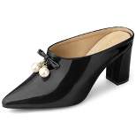 Allegra K Women's Pointed Toe Pearl Bow Chunky Heel Slides Mules