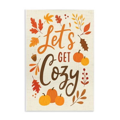 Stupell Industries Lets Get Cozy Autumnal Leaf Sprigs Wall Plaque Art