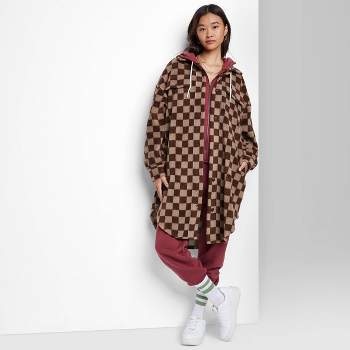 Women's Ascot + Hart Checkered Fleece Graphic Shacket - Brown