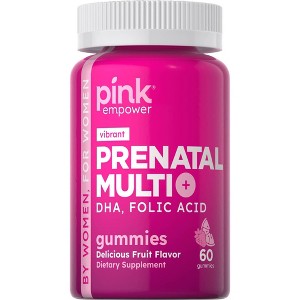 Pink Vitamins Vibrant Prenatal Multivitamin + DHA Gummies - Natural Berry - 60ct - 1 of 4